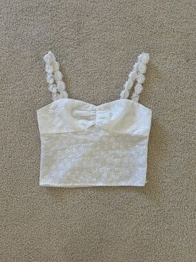 Princess Polly White Eyelet Rosette Strap Crop Top